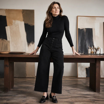 Women's High-Rise Textured Wide-Leg Pants