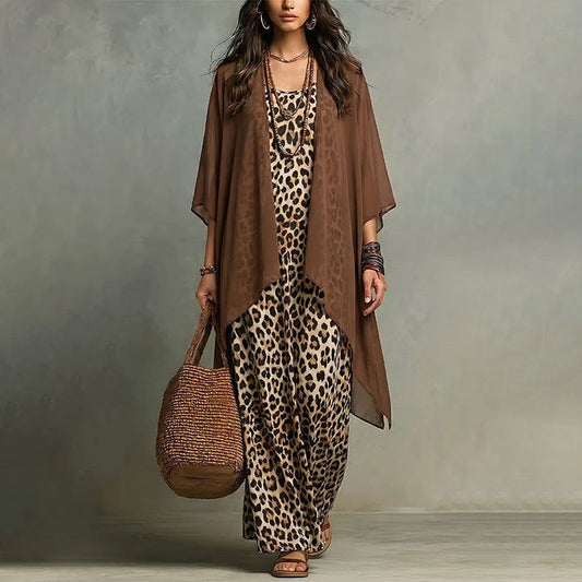Women's Printed Dress & Open-Front Cover-Up Set