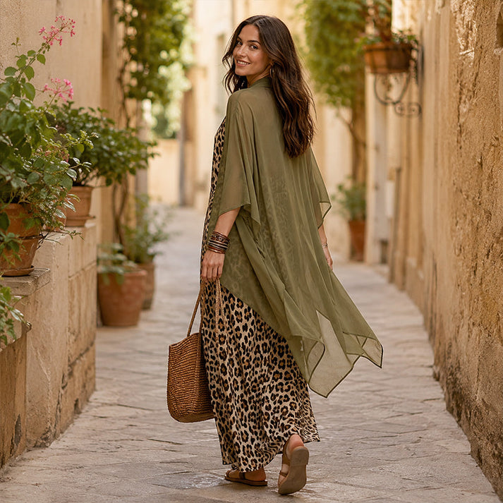 Women's Printed Dress & Open-Front Cover-Up Set