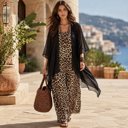 Women's Printed Dress & Open-Front Cover-Up Set