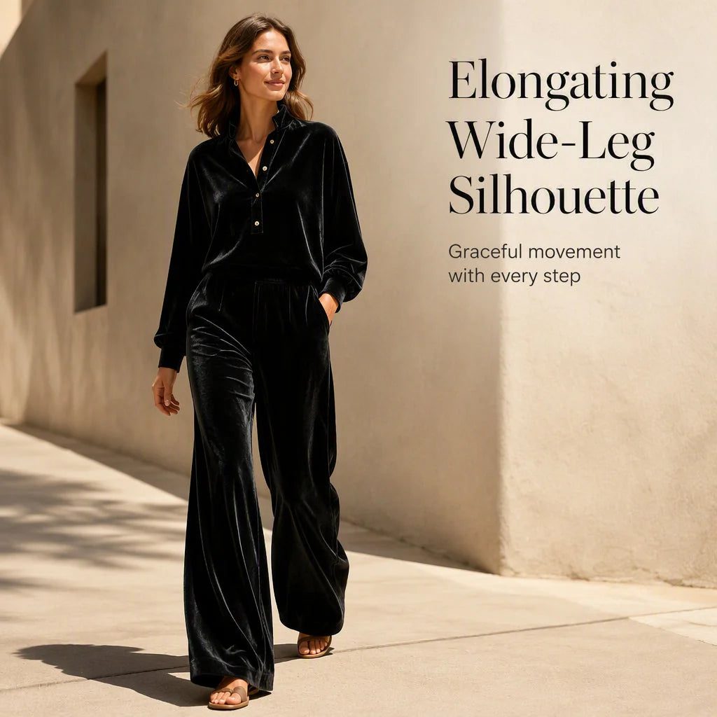 Women's Button-Front Top and Wide-Leg Pants Set