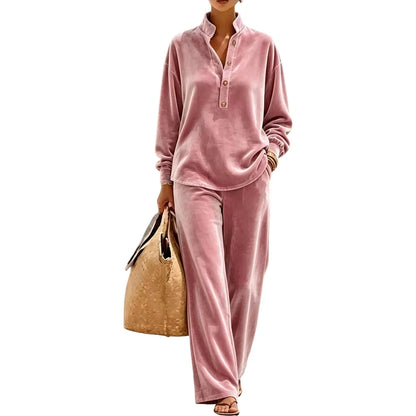 Women's Button-Front Top and Wide-Leg Pants Set