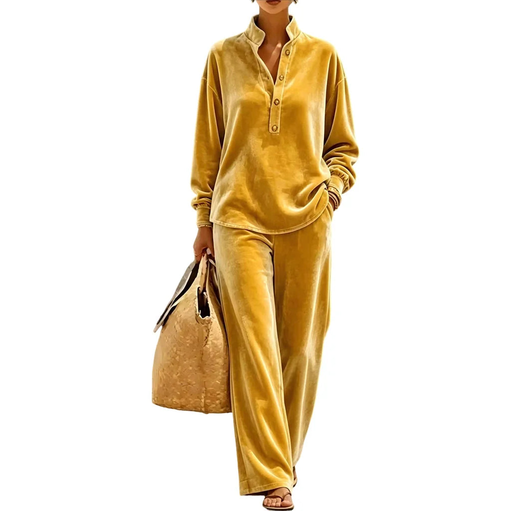 Women's Button-Front Top and Wide-Leg Pants Set