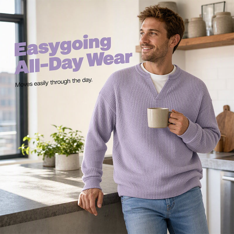 Men’s Waffle-Knit V-Notch Pullover