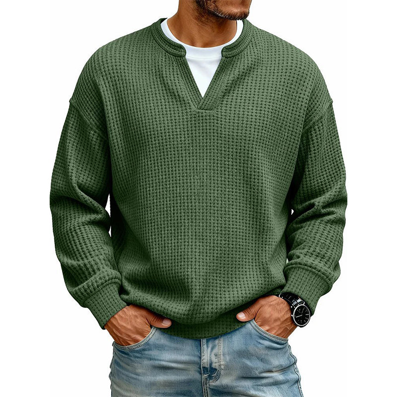 Men’s Waffle-Knit V-Notch Pullover