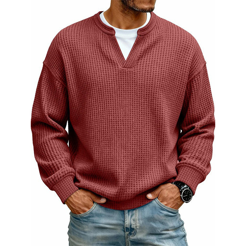 Men’s Waffle-Knit V-Notch Pullover