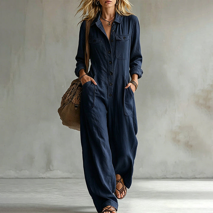 Women's Button-Front Wide-Leg Jumpsuit