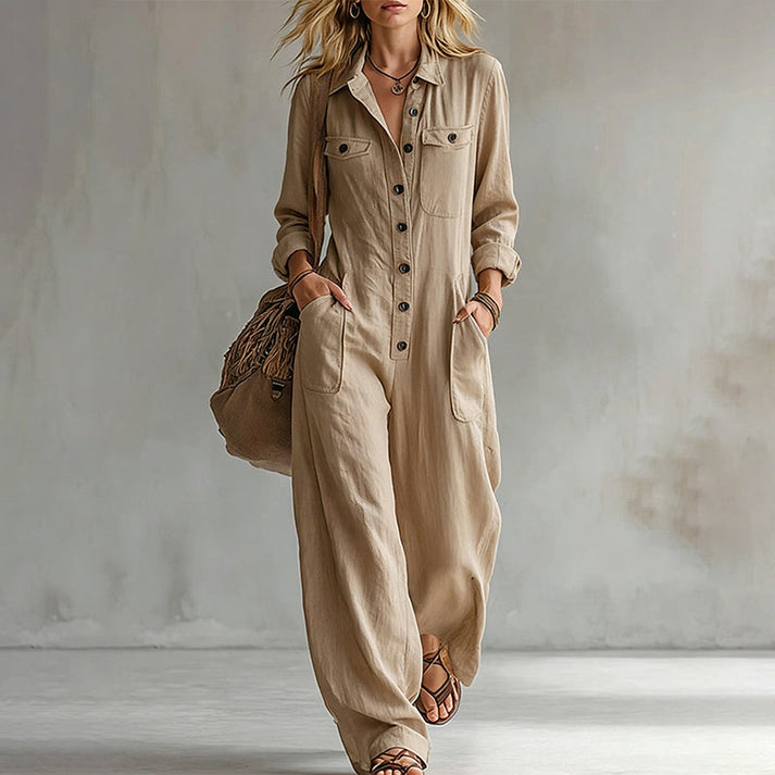 Women's Button-Front Wide-Leg Jumpsuit