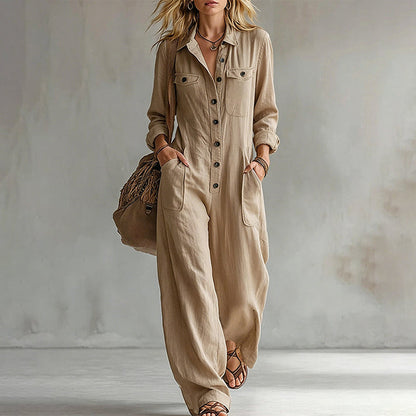 Women's Button-Front Wide-Leg Jumpsuit