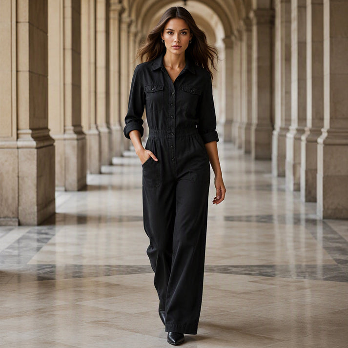 Women's Button-Front Wide-Leg Jumpsuit