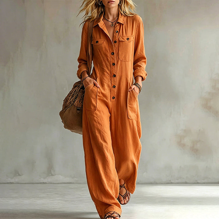 Women's Button-Front Wide-Leg Jumpsuit
