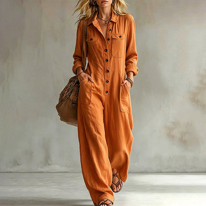 Women's Button-Front Wide-Leg Jumpsuit