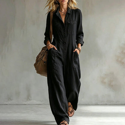 Women's Button-Front Wide-Leg Jumpsuit