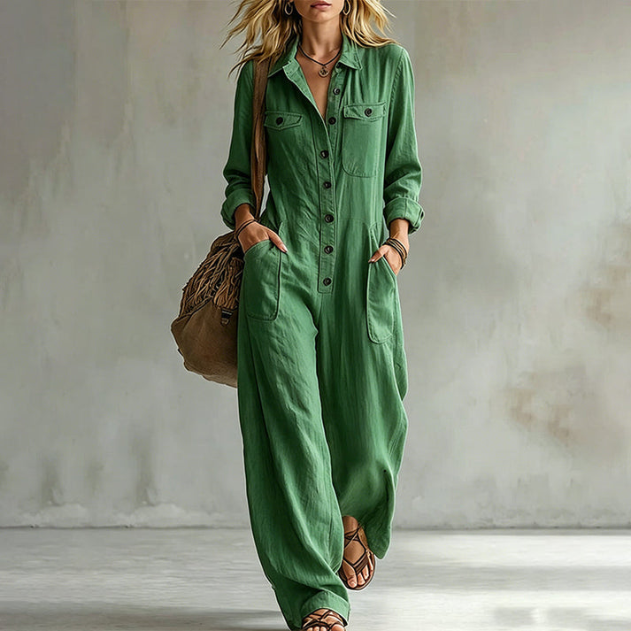 Women's Button-Front Wide-Leg Jumpsuit