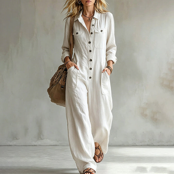 Women's Button-Front Wide-Leg Jumpsuit