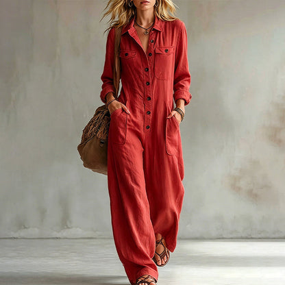Women's Button-Front Wide-Leg Jumpsuit