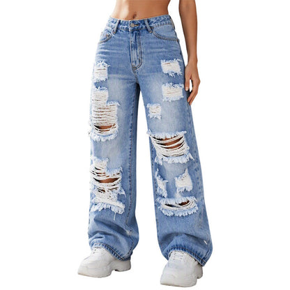 Women's High-Rise Ripped Wide-Leg Jeans
