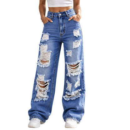 Women's High-Rise Ripped Wide-Leg Jeans