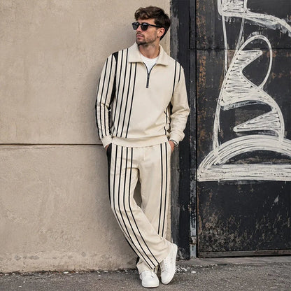 Men's Printed Half-Zip Tracksuit Set