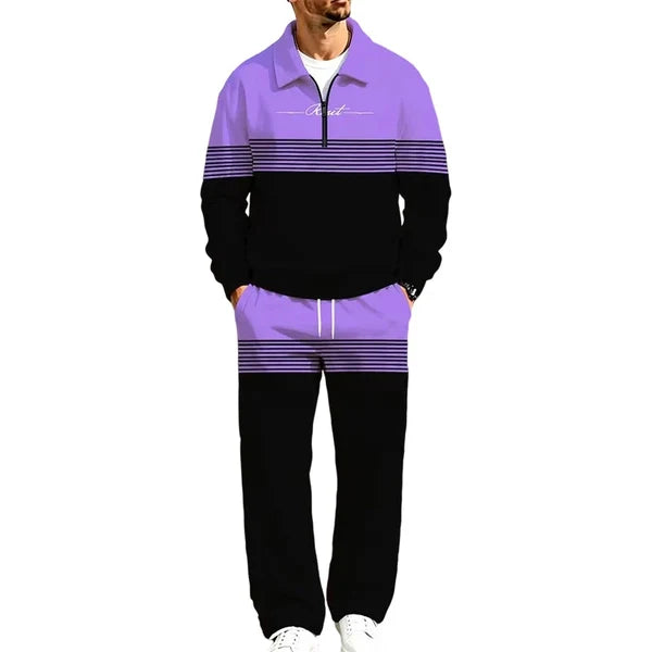 Men's Printed Half-Zip Tracksuit Set