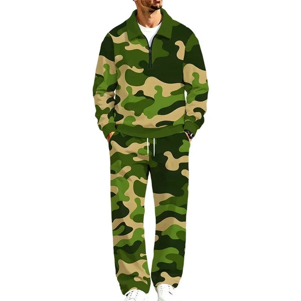 Men's Printed Half-Zip Tracksuit Set