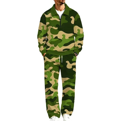 Men's Printed Half-Zip Tracksuit Set