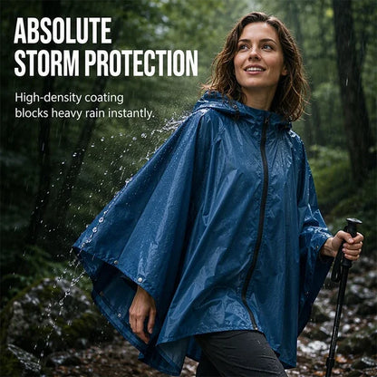 Unisex Hooded Zip-Front Poncho