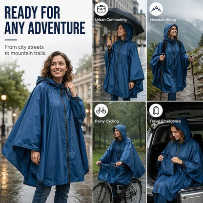 Unisex Hooded Zip-Front Poncho