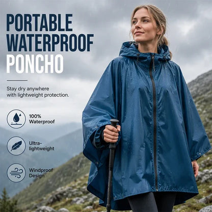 Unisex Hooded Zip-Front Poncho
