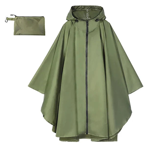 Unisex Hooded Zip-Front Poncho