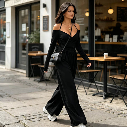 Women's V-Neck Wide-Leg Jumpsuit