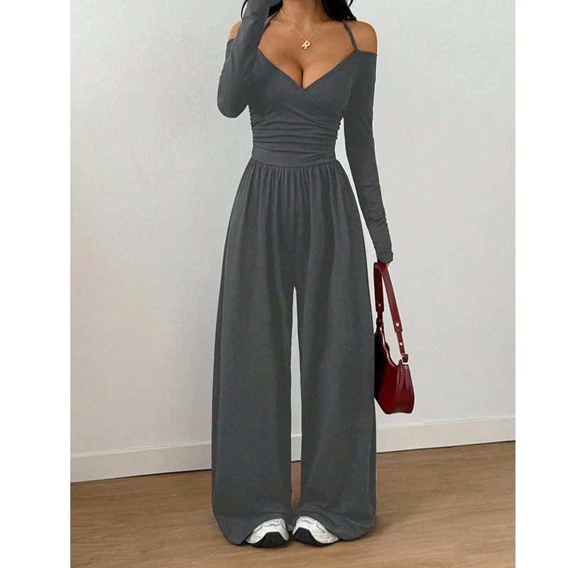 Women's V-Neck Wide-Leg Jumpsuit