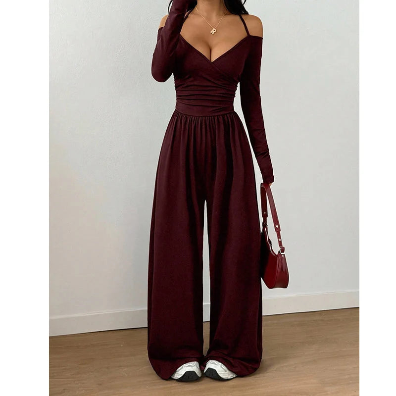 Women's V-Neck Wide-Leg Jumpsuit