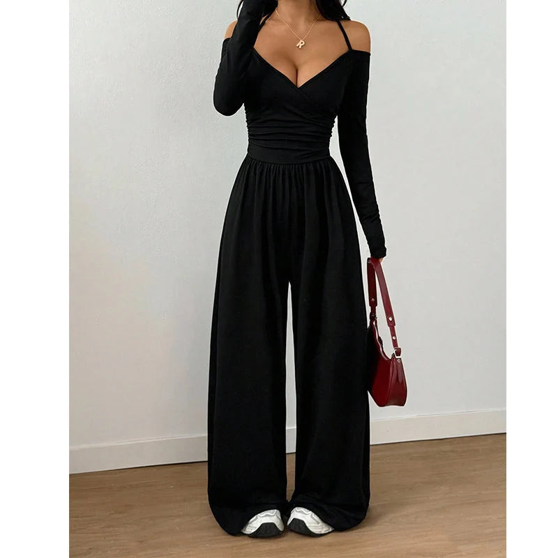 Women's V-Neck Wide-Leg Jumpsuit