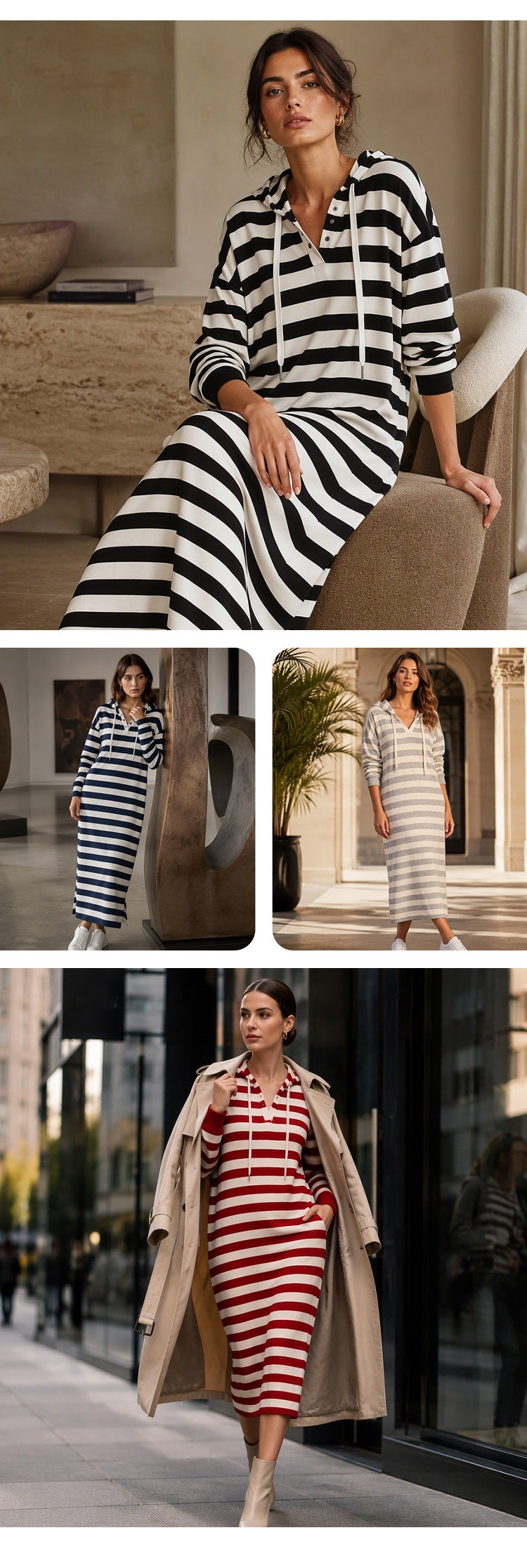 Women's Striped Hooded Dress