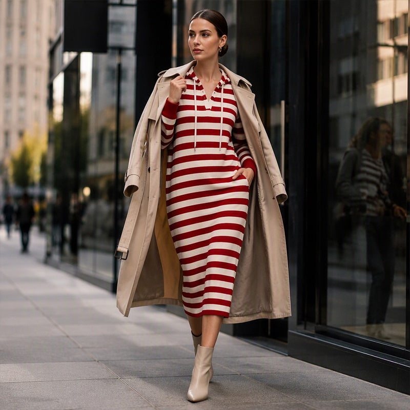 Women's Striped Hooded Dress