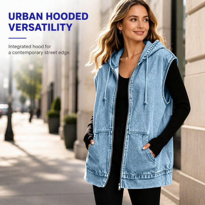 Women's Hooded Denim Vest