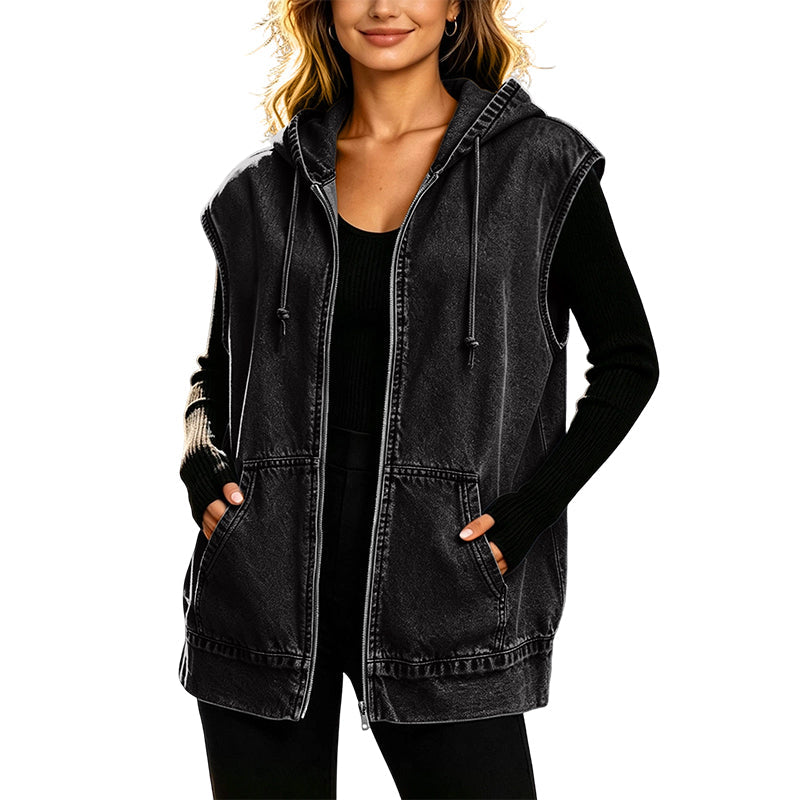 Women's Hooded Denim Vest