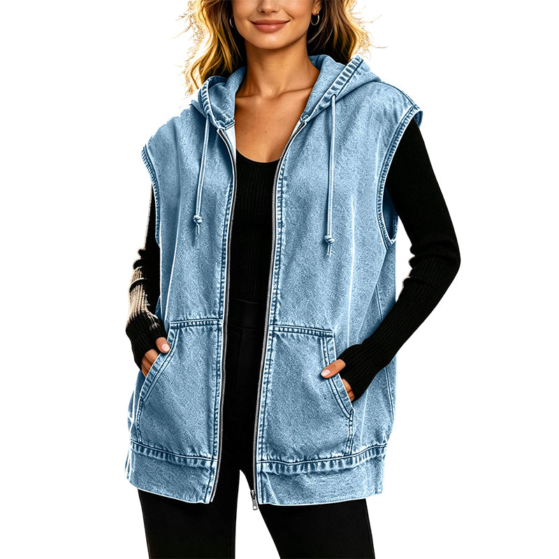 Women's Hooded Denim Vest