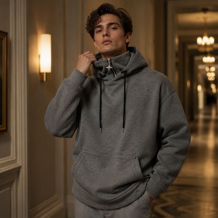 Men's High-Collar Pullover Hoodie