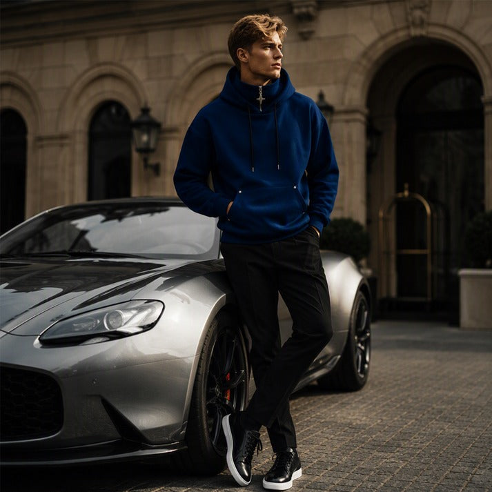 Men's High-Collar Pullover Hoodie
