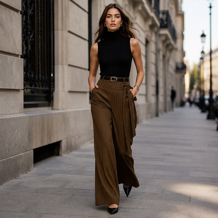 Women's Striped Wide-Leg Pants
