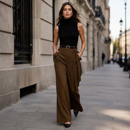 Women's Striped Wide-Leg Pants