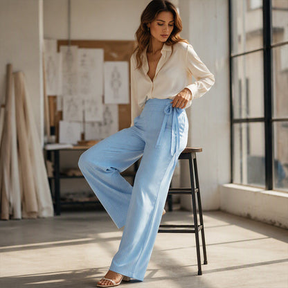 Women's Striped Wide-Leg Pants