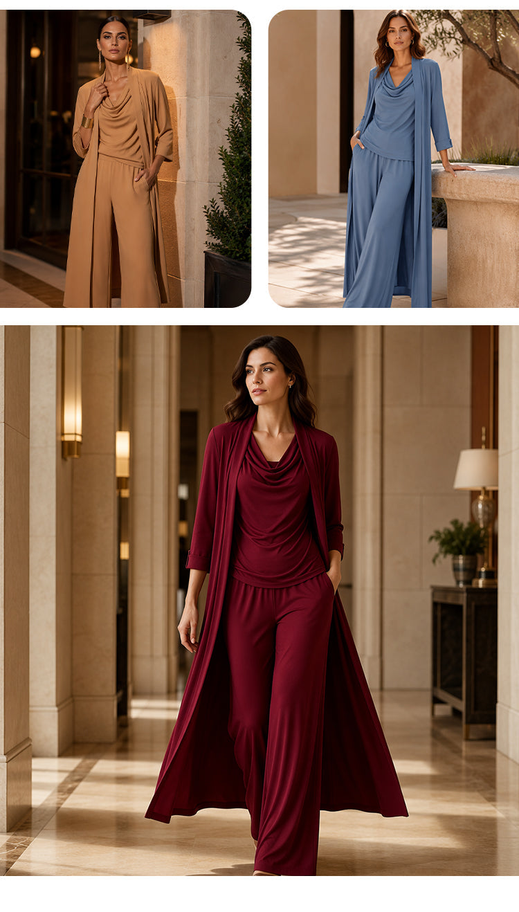 Women's Three-Piece Draped Top and Pants Set