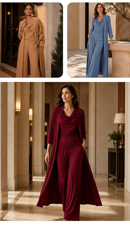 Women's Three-Piece Draped Top and Pants Set