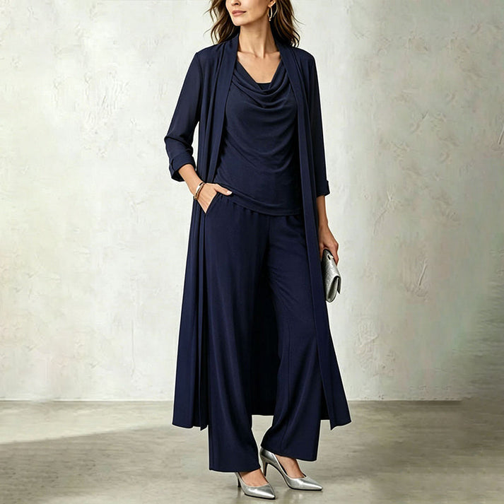 Women's Three-Piece Draped Top and Pants Set