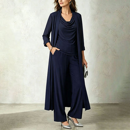 Women's Three-Piece Draped Top and Pants Set
