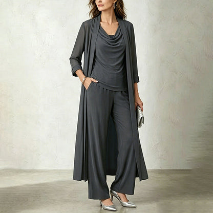Women's Three-Piece Draped Top and Pants Set