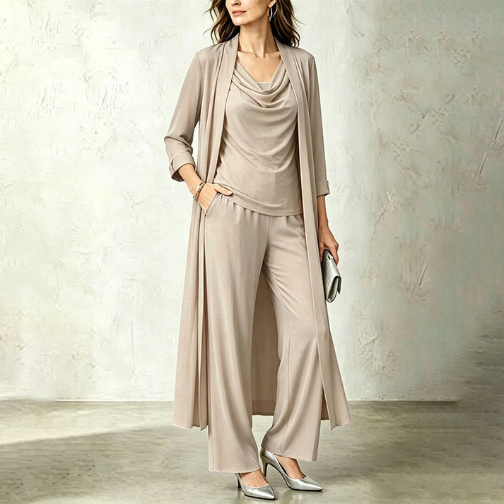 Women's Three-Piece Draped Top and Pants Set